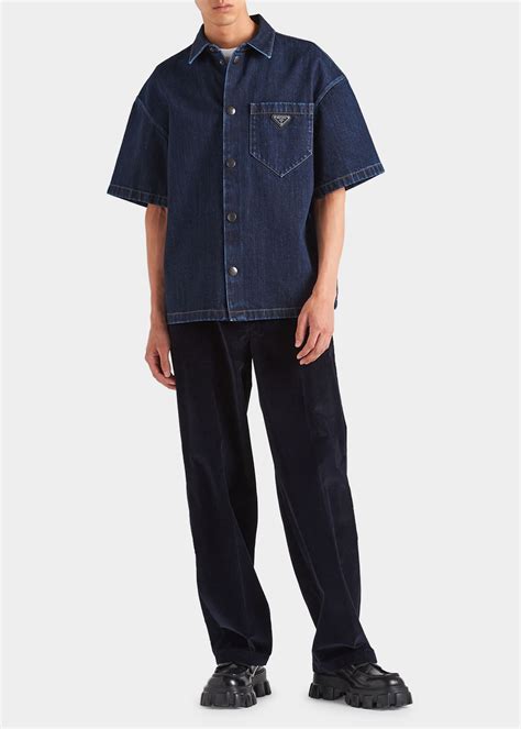 prada james jean bowling shirt|Prada Men's Boxy Denim Bowling Shirt .